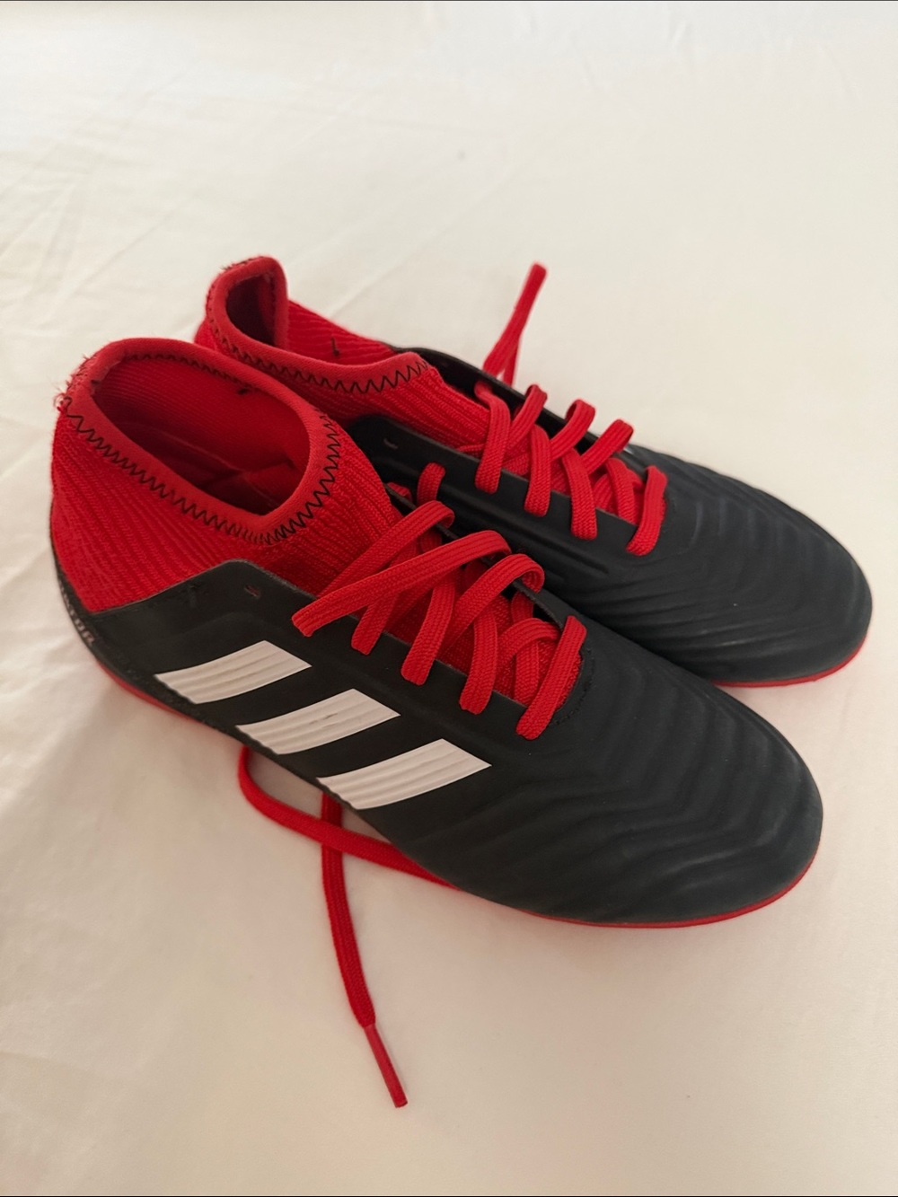 adidas Kids Black and Red Mid-Top Soccer Sneakers